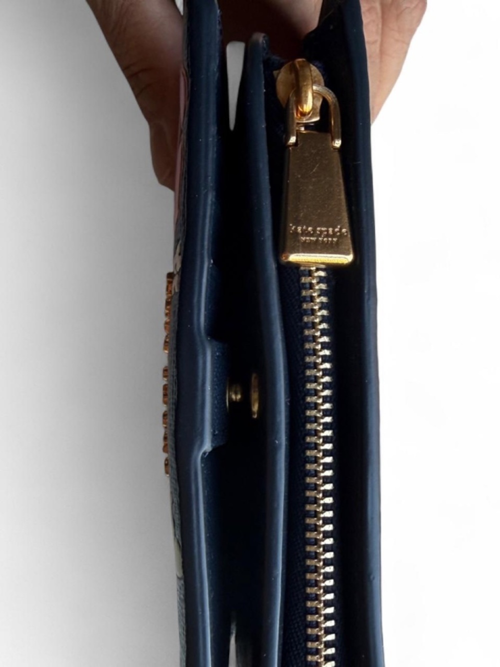 Kate Spade New York Morgan Flower Bed Navy Floral Bifold Wallet Like New - Picture 2 of 8